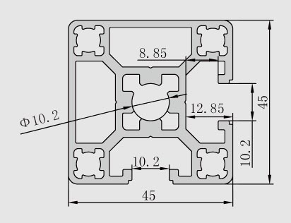 4545-2N90工業鋁型材產品參數 4545-2N90工業鋁型材產品參數