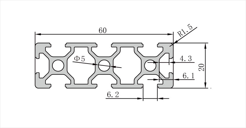 2060工業(yè)鋁型材CAD三維模型參數(shù) 2060工業(yè)鋁型材CAD三維模型參數(shù)