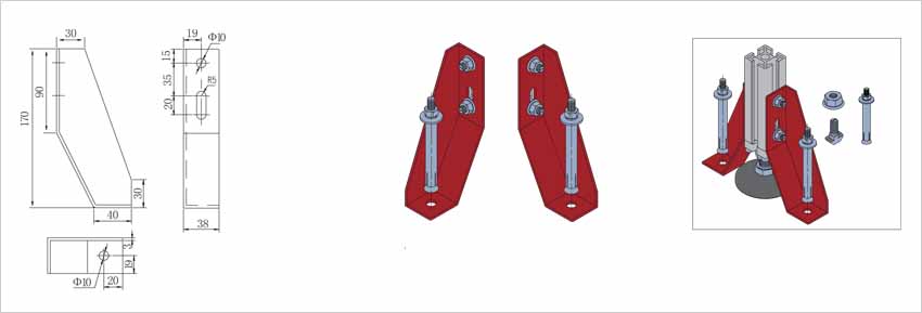 鋁型材支架專用地腳角件安裝示意圖 鋁型材支架專用地腳角件安裝示意圖